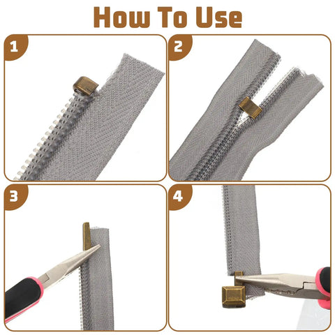 Step-by-step how to use guide for Zipper Repair Kit With 80 Pieces Zipper Sliders And Insertion Pins For Jackets And Coats In Four Sizes