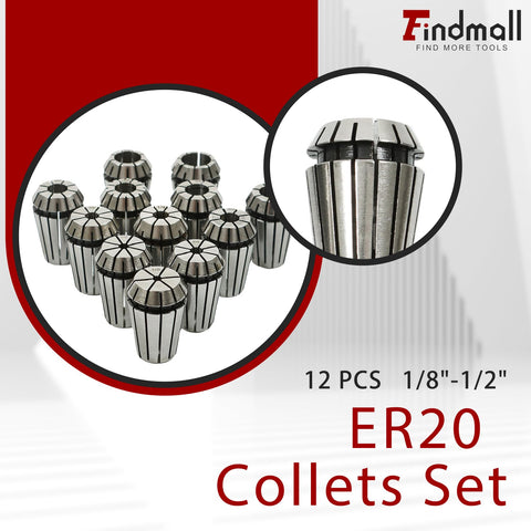 12 Piece ER 20 Collets Set One Eighth To One Half Inch for CNC Engraving Machine and Milling Lathe Tooling Pro Grade High Precision