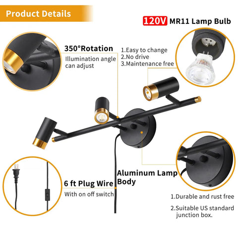 Dope Four Light Black Vanity Lights Over Mirror With Plug In Cord Sleek Industrial Wall Sconce For Bathroom And Kitchen Island Plug In Track Lighting Includes Bulbs 900 Lumen Output 28 Inch Length