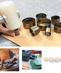 Leather Circle Cutter Set For DIY Leather Projects, 9 Piece Circle Punch Tool Kit Spanning 15 To 55mm, pro grade cutting dies in use