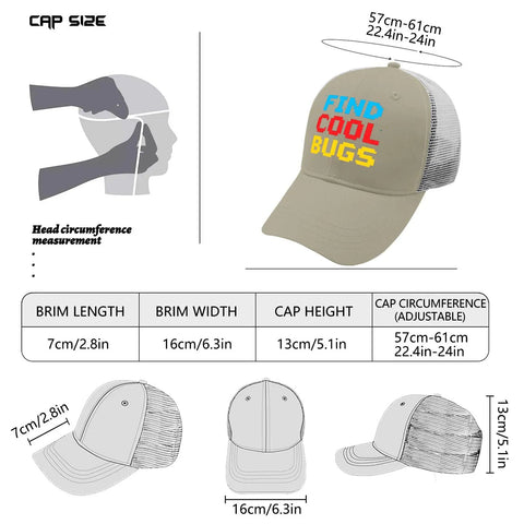 Apricot Mesh Baseball Hat For Men And Women Cool Bugs Trucker Cap size chart and measurements