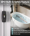 GFCI safety plug connected to Top Tier 2000 Watt Titanium Immersion Water Heater in a bathtub with steam.