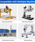 Four types of machines compatible with the 4 Piece Ball Nose Router Bit Set, including engraving and CNC milling machines.