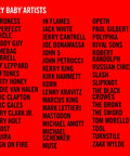 List of Cry Baby artists on a red background, promoting the Cry Baby Standard Wah Pedal With Aggressive Modern Voice Iconic Fasel Inductor.