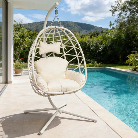 Chill Ready Egg Shaped Hammock Chair For Indoor And Outdoor Use With Removable Washable Cushion And Breathable Woven Design Perfect For Patio