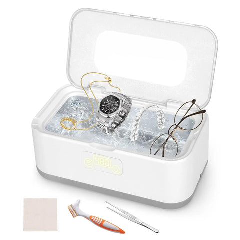 49KHz Ultrasonic Cleaner For Jewelry And Glasses With 5 Cleaning Modes, 27oz 304 Stainless Steel Tank In Gray with accessories