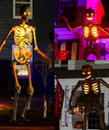 Outdoor Halloween display with 12 Foot Skeleton Light Kit With RGB Color Changing LEDs, showing giant figures illuminated at night.