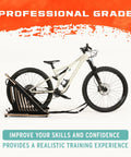Manual Bike Trainer For BMX And MTB Riders Kids And Adults Ultimate Practice Tool with mountain bike in training position