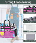 Cleaning Caddy With Wheels, Extra Large 39L Rolling Organizer Bag shown with tools, gloves, pink color, and detachable trolley parts.