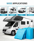 Heavy Duty Rv Leveling Blocks 12 Pack With Velcro Straps Interlocking Stackable Jack Pads For Camper Travel Trailer in use with a camper.
