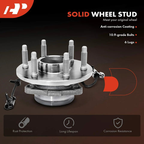 2 Pack Front Wheel Bearing And Hub Assembly With ABS For Chevy GMC And Cadillac 6 Lug RWD Vehicles, rust protection highlighted.