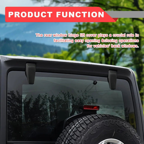 2 Piece Black Rear Window Hinge Trim Cover for Jeep Wrangler JK Liftgate Glass Hinge Replacement Left and Right Fits 2007 2008 2009 2010 2011 2012 2013 2014 2015 2016 2017 2018 installed view