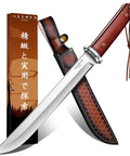 Tanto Fixed Blade Knife For Outdoor Survival With Leather Sheath, 5mm thick full tang bushcraft knife with rosewood handle