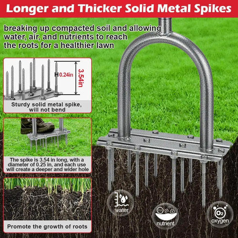 43.3 Inch Preassembled Lawn Aerator With 12 Durable 3.5 Inch Iron Spikes Heavy Duty Manual Spike Aerator For Quick Yard Aeration