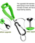 Green glove clip showing upgraded stainless steel spring, part of 16 Pieces Glove Clips For Work, Handy Glove Holder Clips For Construction Gear.