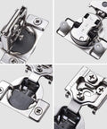 Soft Closing Cabinet Hinges 100 Pack One Half Inch Overlay Self Closing Kitchen Hardware Nickel Plated 105 Degree Three Way Adjustable