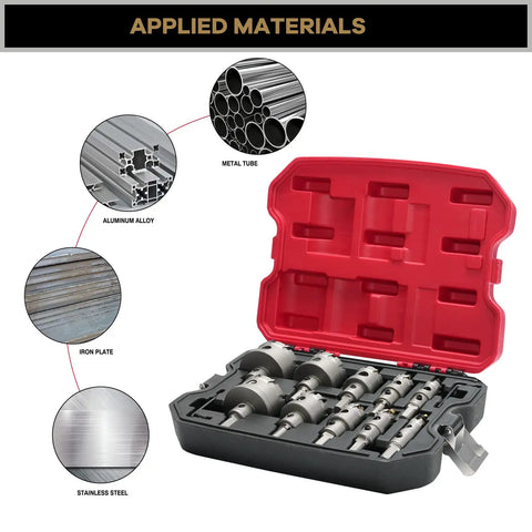 Twelve Piece Heavy Duty Pro Grade Carbide TCT Hole Saw Kit With Titanium Plated Pilot Drill Bits For Metal Stainless Steel Iron Wood