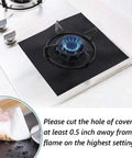 Stove Covers Set Eight Pcs 0.2mm 10.6x10.6 Inch Gas Range Protectors on burner; cleaning instruction shown