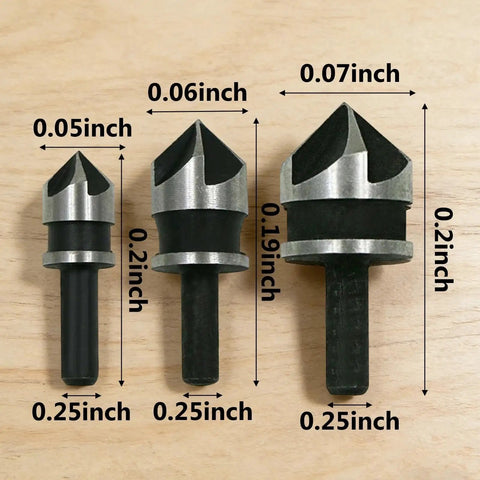 3-Pack Countersink Drill Bit Set for Woodworking, Chamfer Tool Kit With Quick Change Compatibility, Adjustable Bevel Cutter
