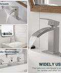 Brushed Nickel Sleek Waterfall Bathroom Faucet With Single Handle For One Hole Sink Brass Modern Commercial Faucet