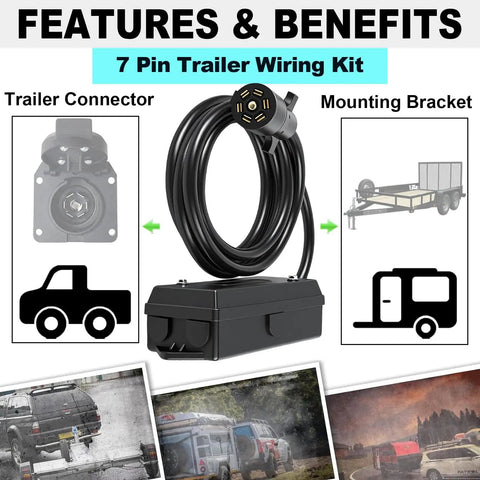 7 Pin Trailer Wiring Harness Kit With 8 Feet Heavy Duty 7 Way Cord Pigtail And Waterproof 7 Gang Junction Box for RVs
