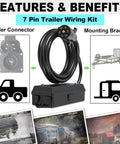 Beefy 7 Pin Trailer Wiring Harness Kit 6 Feet With Waterproof Junction Box shown with trailer and mounting bracket