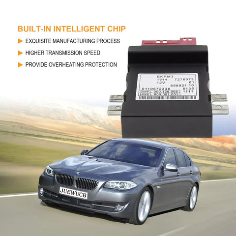 BMW Upgraded Fuel Pump Relay Control Module Plug And Play Replacement For X3 X4 X5 X6 228i 320i 328i 335i 335D 428i 435i 528i Direct Fit Hassle Free Install With Durable Construction Improves Fuel Delivery And Engine Start Reliability. plug-in module shown with BMW sedan