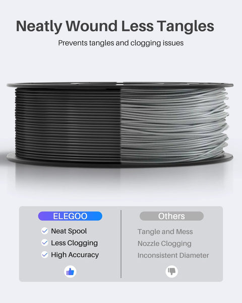 ELEGOO PLA filament spool, 1kg, 1.75mm, black and gray, for FDM 3D printers