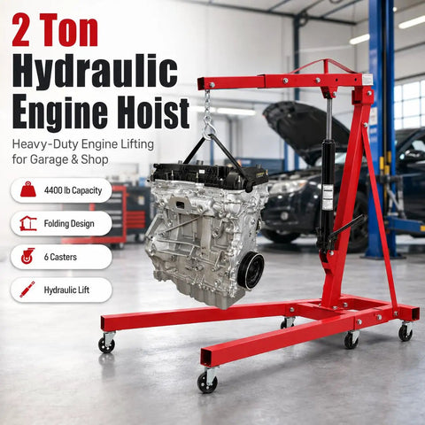 2 Ton Hydraulic Engine Hoist Bringing 4400 Lbs Of Serious Lifting Muscle To Your Shop With Six Swivel Wheels For Hell Of A Smooth Ride