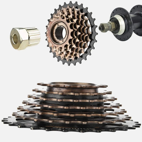 7 Speed Screw On Freewheel For Mountain Bikes Beefy Steel Construction Smooth Quiet Shifting Fits Threaded Hubs On Mountain Hybrid And Road Bikes Easy Indexing With 7 Speed Shifters shown with threading hub and cap
