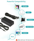 Image of 12V 5A Security Camera Power Supply With 8 Way Splitter Cable shown with compatible devices like LED lights and routers.