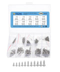 Ultimate Mini Screw Kit With 1000 Carbon Steel Nickel Plated Self Tapping Screws And Elbow Tweezers Pan Head Phillips Drive Ten Size Range M1x3, M1x4, M1x5, M1.2x3, M1.2x4, M1.2x5, M1.4x4, M1.4x5, M1.7x5, M1.7x6 For Electronics And DIY Repairs in box with compartments