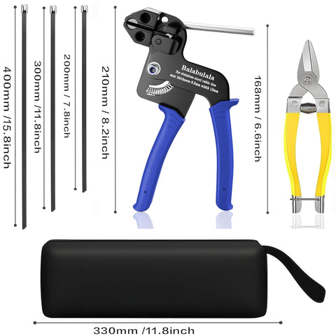 Heavy Duty 304 Stainless Steel Zip Tie Gun Kit With 150 Black Metal Zip Ties In 8 11.8 15.8 Inch Sets Plus Holder Scissors