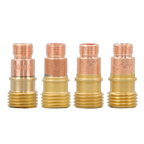 58 Piece TIG Welding Torch Kit With Gas Lens System; close-up of copper and brass collet bodies for WP torch series