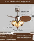 YPDJVLTI Ceiling Fans Lights Children's LED Fandelier 32-inch pendant mount with remote control and glass lampshade.