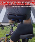 Wide Bike Seat For Men And Women Extra Large Comfort Saddle on bike with ergonomic design to prevent slipping and rubbing.