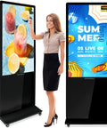 Legit 43 Inch Touch Screen Digital Signage Display Floor Stand Kiosk with vibrant summer party advertisement.