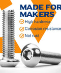 Ten Pack 1/4 20 X 1 1/2 Button Head Socket Cap Screws Hella Sturdy 304 Stainless Steel showing hex drive and design features.