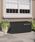 Heavy Duty Outdoor Deck Box Cover For 150 To 230 Gallon Storage 62 Inch Length 29 Inch Width 28 Inch Height Waterproof Tear Resistant 70 Percent Polyester 30 Percent PVC Rectangular Fire Pit Table Cover All Weather Black installed on patio
