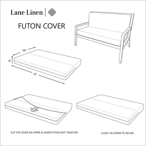 Full Size Cotton Futon Cover Rust Slipcover For Sofa Bed And Foldable Armless Couch With Zippered Mattress Protector diagram