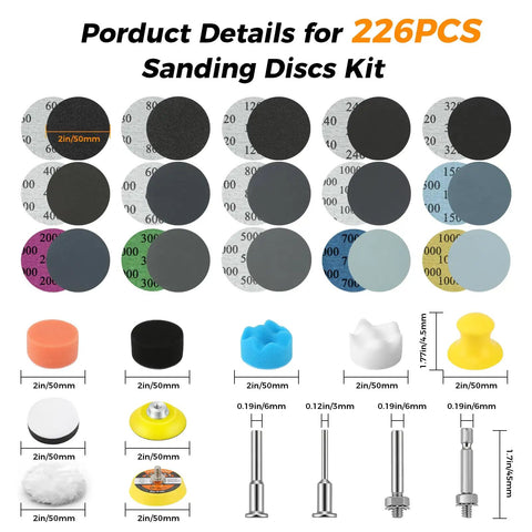 Ultimate 317 Piece Sanding Disc Kit For Headlight Restoration And Detailing Includes Wet Dry Polishing Pads From 60 To 10,000 Grit With Hook Loop Drill Adapter Shank Fit Car Wood Metal Glass Resin showing various grit sanding discs and accessories.