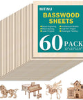 Mitinu basswood sheets, 60-pack, 12x12x1/8 in unfinished craft wood boards