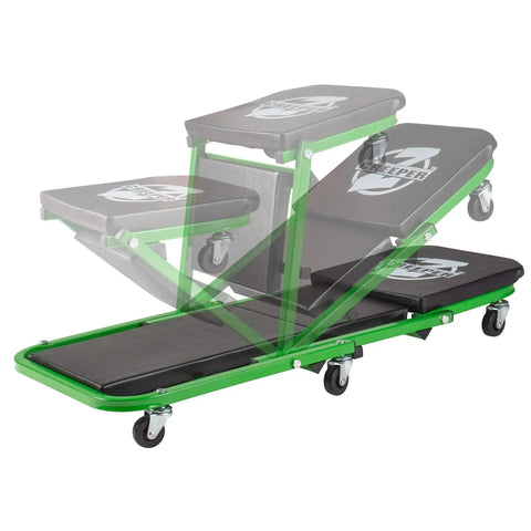 C2036DG Convertible Mechanic Creeper Converts To Seat With 300 Lb Capacity Black And Green Easy Roll Six Swivel Casters Vinyl Padded