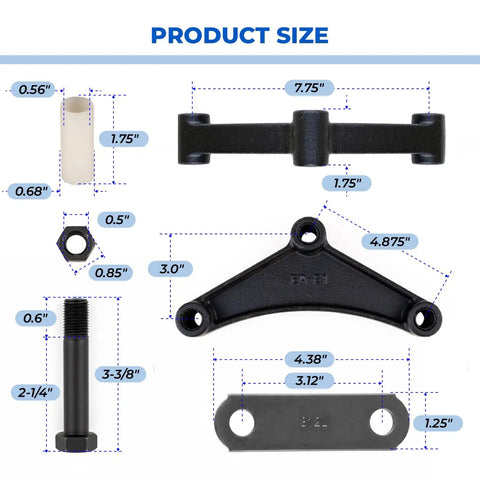 Heavy Duty Trailer Shackle Kit For Double Eye Leaf Springs Fits 3.5K To 7.2K Axles 312L Shackle Straps with dimensions
