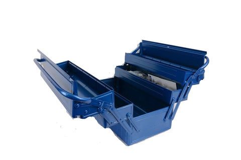 Open Blue 3-Tier Tool Box Organizer, Heavy-Duty Metal Chest For Home Workshop, Compact Exterior 16.1 x 8.7 x 13.6 Inches