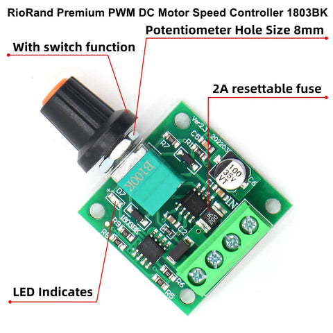 Premium PWM DC Motor Speed Controller Ver 2.0 1.8V To 12V Input With Max 15V 2A Self Recovery Fuse And On Off Switch PCB