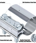 3.5 Inch Exhaust Clamp For Butt Joint Pipes - Stainless Steel Band Clamp Sleeve Connector with double stack washers and bolts