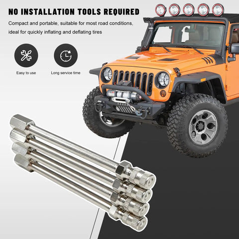 4 Pack Valve Stem Extenders For Cars Trucks ATVs And Motorcycles 100mm Heavy Duty Metal Wheel Extension Rod with Jeep