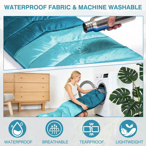 All Weather Sleeping Bag For Adults And Kids, Ultra Lightweight Waterproof Gear being washed in machine and repelling water