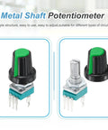 10 Pack RK097N B5K Potentiometer 3 Pin Linear Rotary Sealed Potentiometer 5K Ohm with 15mm Knurled Shaft and Green AG2 Knob